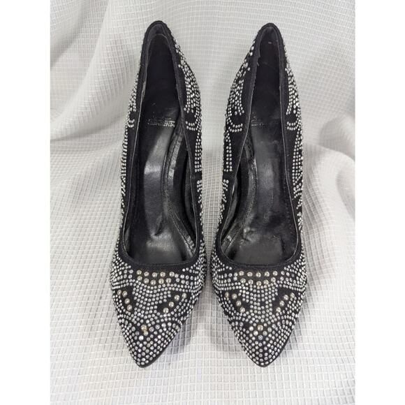 SHIEKH! GORGEOUS BLACK VEGAN SUEDE RHINESTONE PATTERNED PUMPS, HEELS! SZ 6.5 - Picture 2 of 8